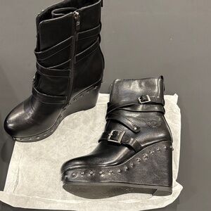 Women Black Wedge Boot Motorcycle
